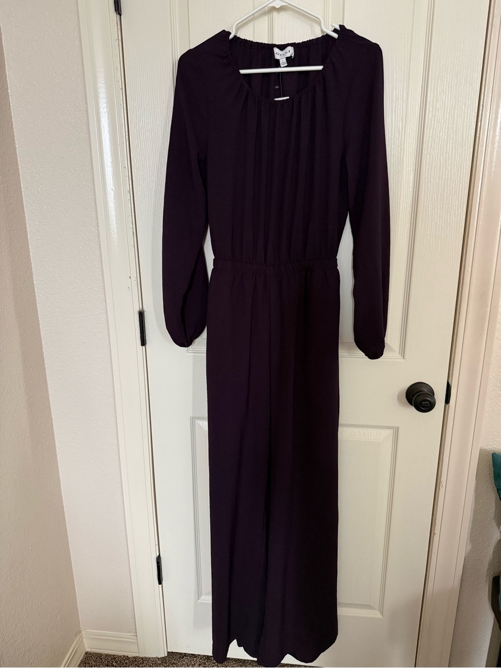 Gilli Long-Sleeve Maxi Romper in Deep Plum